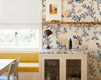 Floral Peel and Stick Wallpaper: Ethnic Botanical Mural, Boho Decor
