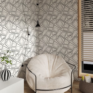 Abstract Geometric Wallpaper, Peel and Stick, Black and White Geometric Wall Mural, Modern Stylish Self Adhesive Wallpaper, Removable