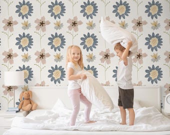 Scandinavian Floral Peel and Stick Kids Wallpaper: Removable Nursery Decor