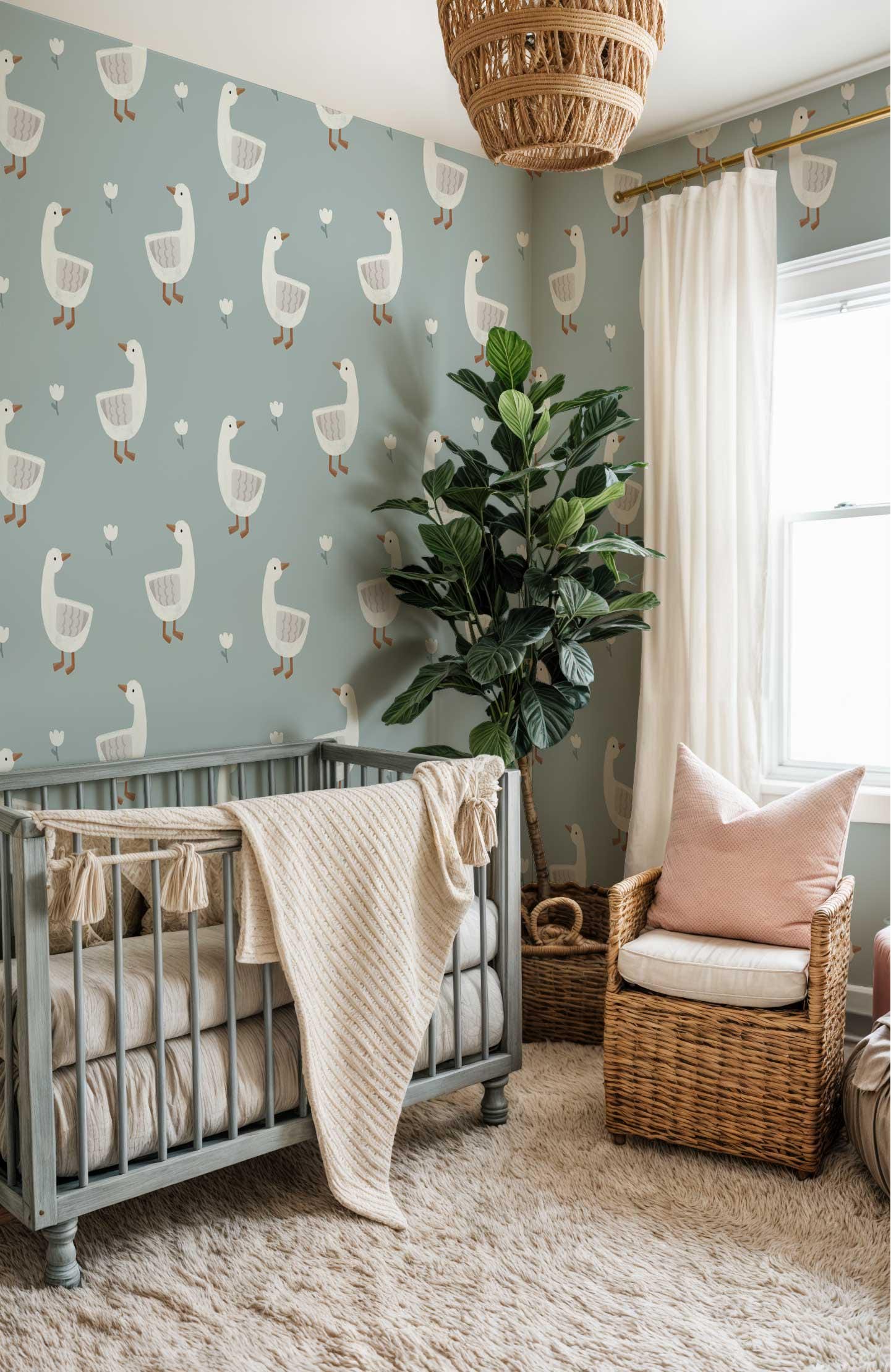 Cute Goose Wallpaper for Kids, Peel and Stick, Farmhouse Baby Room ...