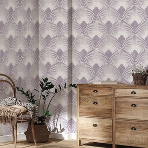 Lilac and White Art Deco Self Adhesive Wallpaper, Peel and Stick or Traditional, Geometric Art Deco Wallpaper, Removable Luxury Wall Decor