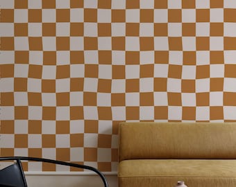 Wavy Checkered Peel and Stick Wallpaper: Retro Geometric Wall Mural