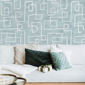 Blue & White Color Brush Stroke Pattern Wallpaper, Peel and Stick, Minimal Lines Abstract Grunge Wallpaper,Removable Self Adhesive Wallpaper
