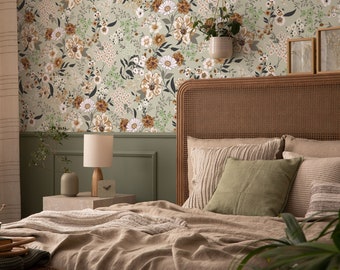 Floral Meadow Wallpaper: Hand Drawn Blooms, Peel and Stick or Traditional