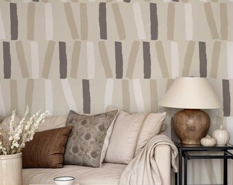 Neutral Geometric Peel and Stick Wallpaper: Abstract Stripe Mural