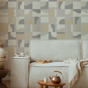 Neutral Abstract Geometric Wallpaper, Peel and Stick, Soft Colors Geometric Wall Mural, Minimal Self Adhesive Wallpaper, Removable Wallpaper