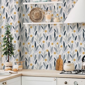 Watercolor Abstract Leaves Wallpaper, Peel and Stick, Abstract Boho Wall Mural, Spring Flowers Wallpaper, Self Adhesive Removable Wallpaper