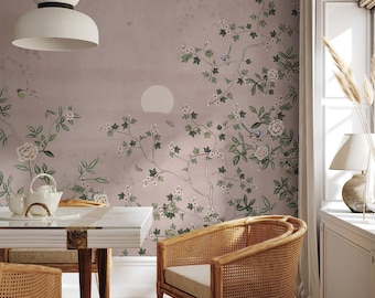 Chinoiserie Peel and Stick Wallpaper: Peony Blossom Mural