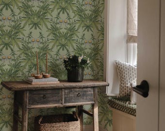 Green Botanical Leaf Wallpaper: Peel and Stick Removable Wall Art
