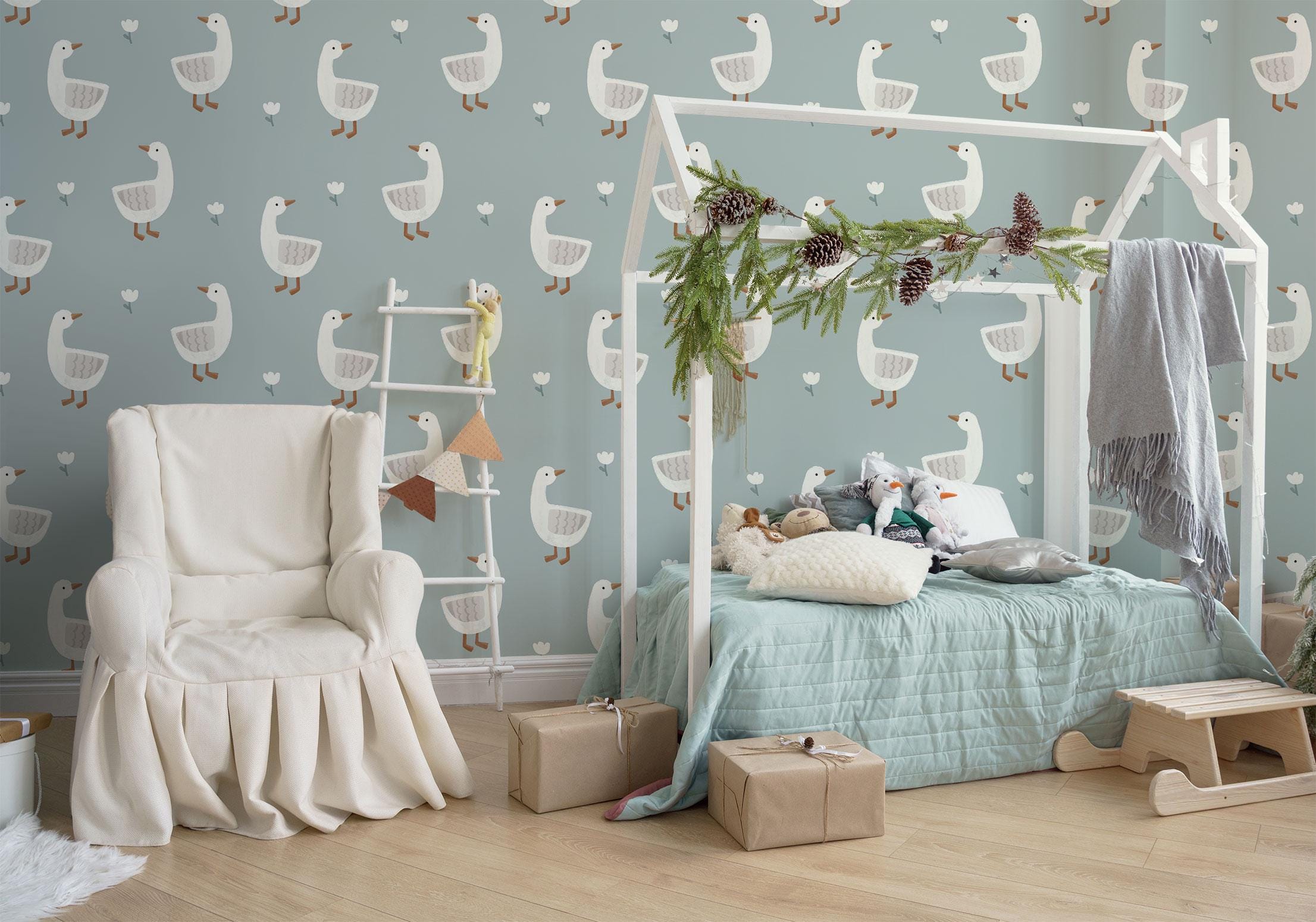 Cute Goose Wallpaper for Kids, Peel and Stick, Farmhouse Baby Room ...