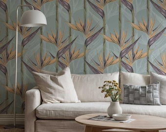 Tropical Bird of Paradise Wallpaper: Exotic Leaves Peel and Stick Mural