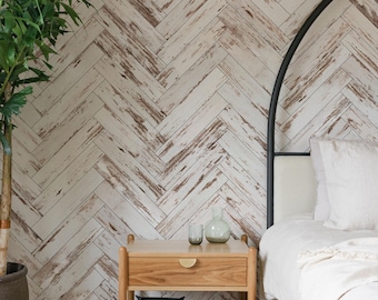 Rustic Herringbone Wallpaper: Natural Wood Look, Removable Wall Mural