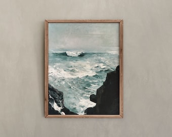 Lighthouse Cliff Watercolor Giclee Print \u2022 Iceland Sea Wall Art \u2022 Seascape Artwork \u2022 Ocean Rock Minimalist Poster \u2022 Landscape Artwork
