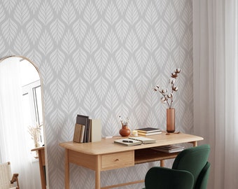 Neutral Minimal Stylish Leaves Wallpaper, Peel and Stick, Modern Geometric Leaf Wall Mural,Neutral Bedroom Wallpaper,Removable Self Adhesive