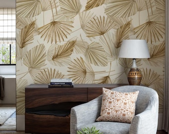 Boho Palm Leaf Wallpaper – Tropical Peel and Stick Removable Wall Mural