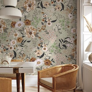 Floral Meadow Wallpaper: Hand Drawn Blooms, Peel and Stick or ...