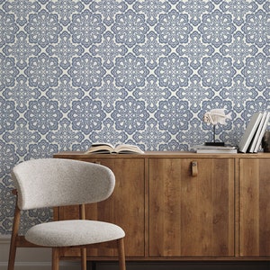 Baroque Style Monochrome Wallpaper, Peel and Stick, Custom Printed Adhesive Wallpaper, Removable Wallpaper, Damask Self Adhesive Mural