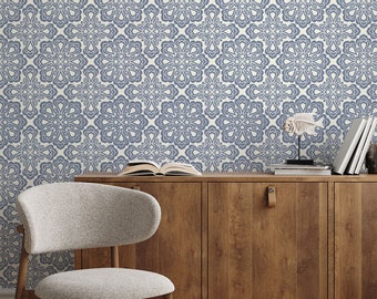 Baroque Damask Peel and Stick Wallpaper: Monochrome Mural
