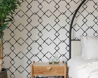 Black and White Geometric Diamond Peel and Stick Wallpaper