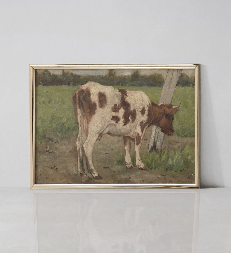 Vintage Farm Animals Oil Painting Cattle Print Cow Farmhouse Etsy
