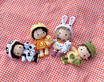 Gehaakte dierenpop Cottagecore, handgemaakte katoenen knuffel