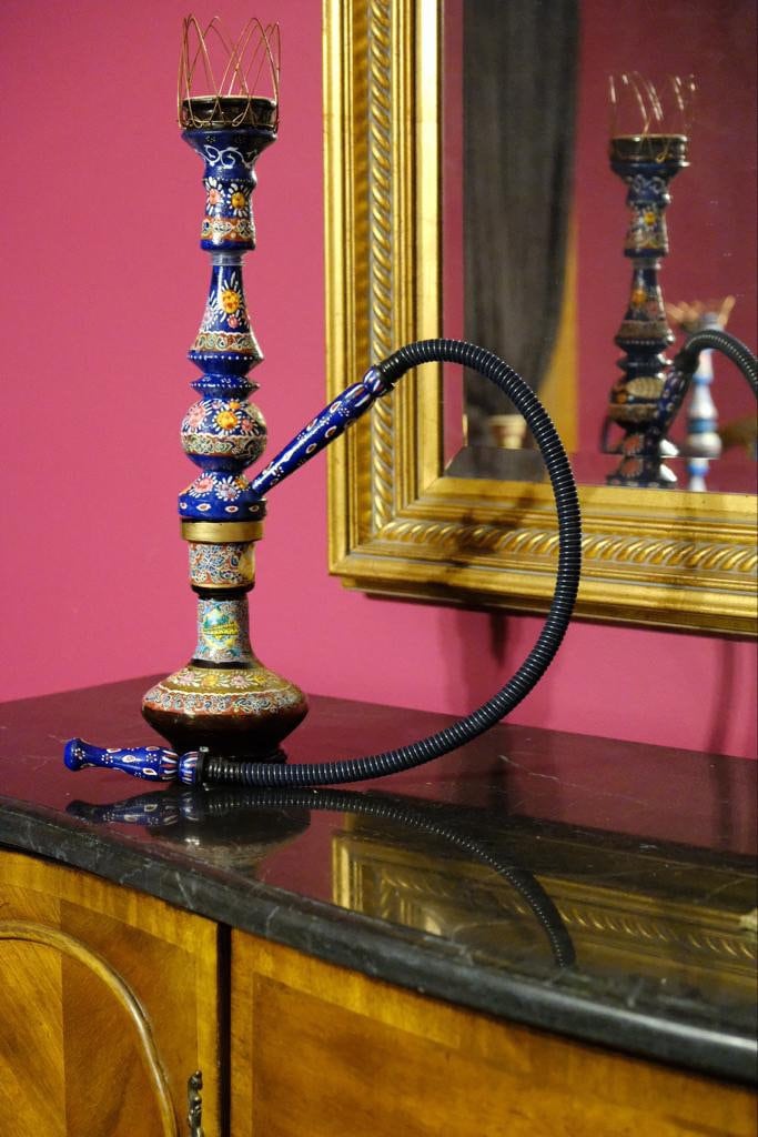 CHINESE ANCIENT TRADITION SMOKING TOBACCO WATER PIPE HOOKAH GLASS AND BRASS  NEW