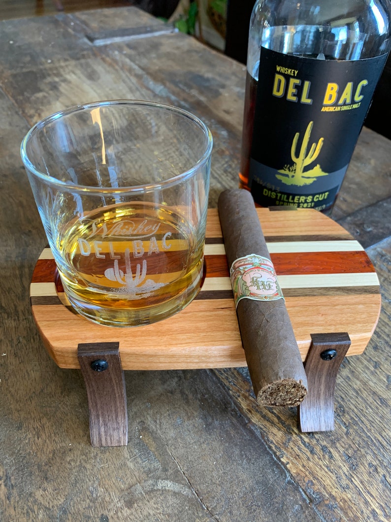 Whiskey Glass Cigar Holder / Whiskey Cigar Holder/ Cigar and Whiskey Coaster/ Whiskey Flight Etsy
