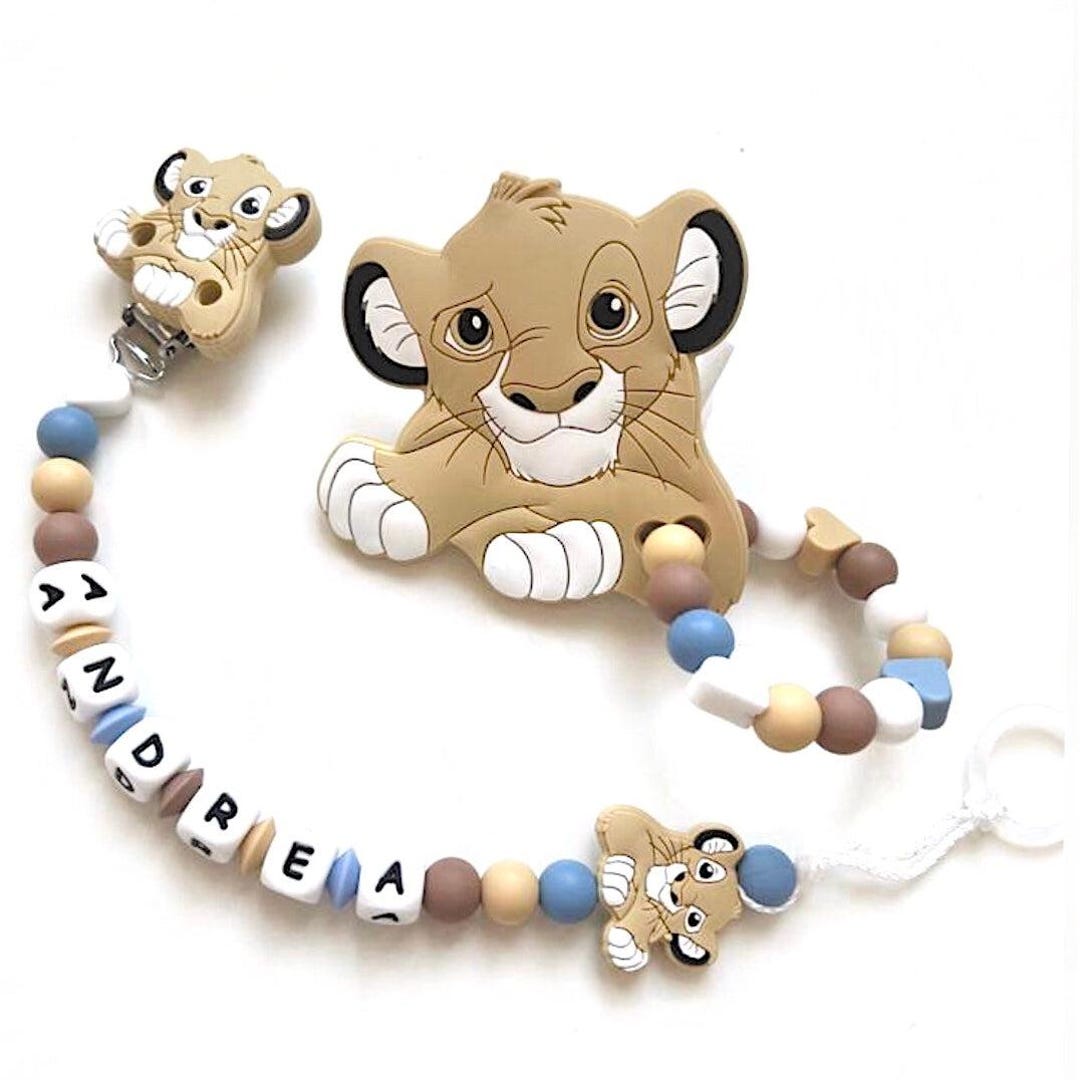 Simba Pacifier Chain, Lion King, Pacifier Holder With Name, Silicone ...