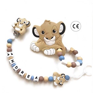 Portaciuccio Re Leone, Simba, Catenella personalizzata, Portaciuccio con nome, Portaciuccio in silicone, con Marchio CE immagine 1