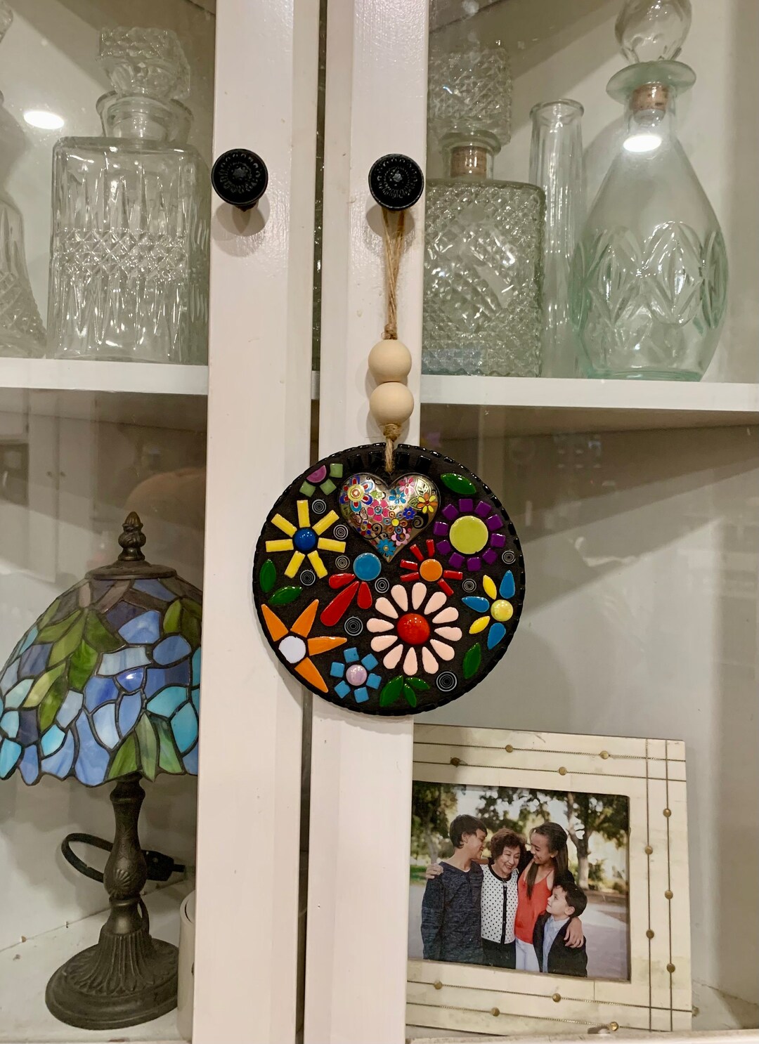 Mosaic Round Flower Wall Decor With Beaded Hanging Loop Mosaic Decor Wall Hanging Etsy