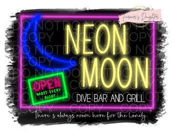 Neon Moon PNG | 90’s Country | Country Music Design | Digital Download