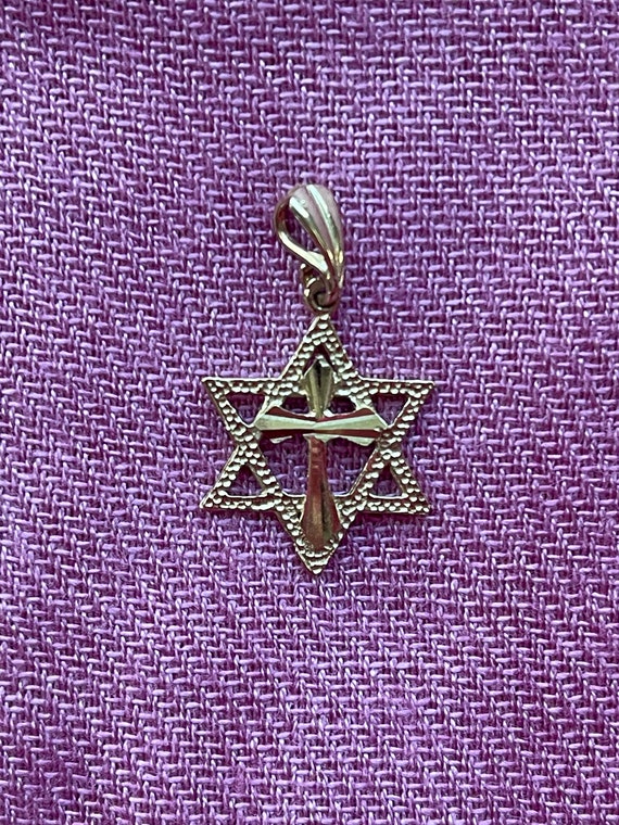 Cross in Star of David pendant 14K Gold - image 3