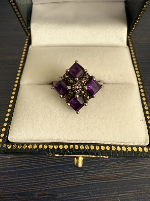 Four corners amethyst sterling silver ring
