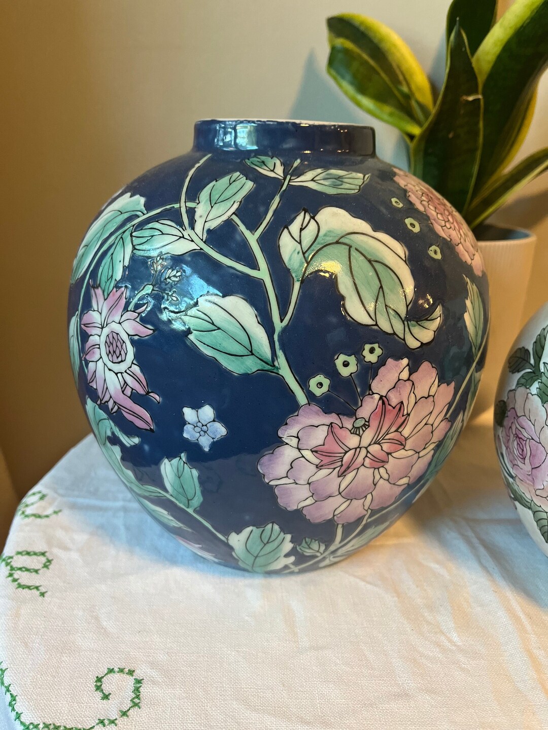 1990s Chinoiserie Ginger Jar Flower Vases Peonies Blue and Etsy