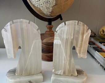 Onyx Stone Horse BookEnds/ Chess Knights/ Trojan Horses