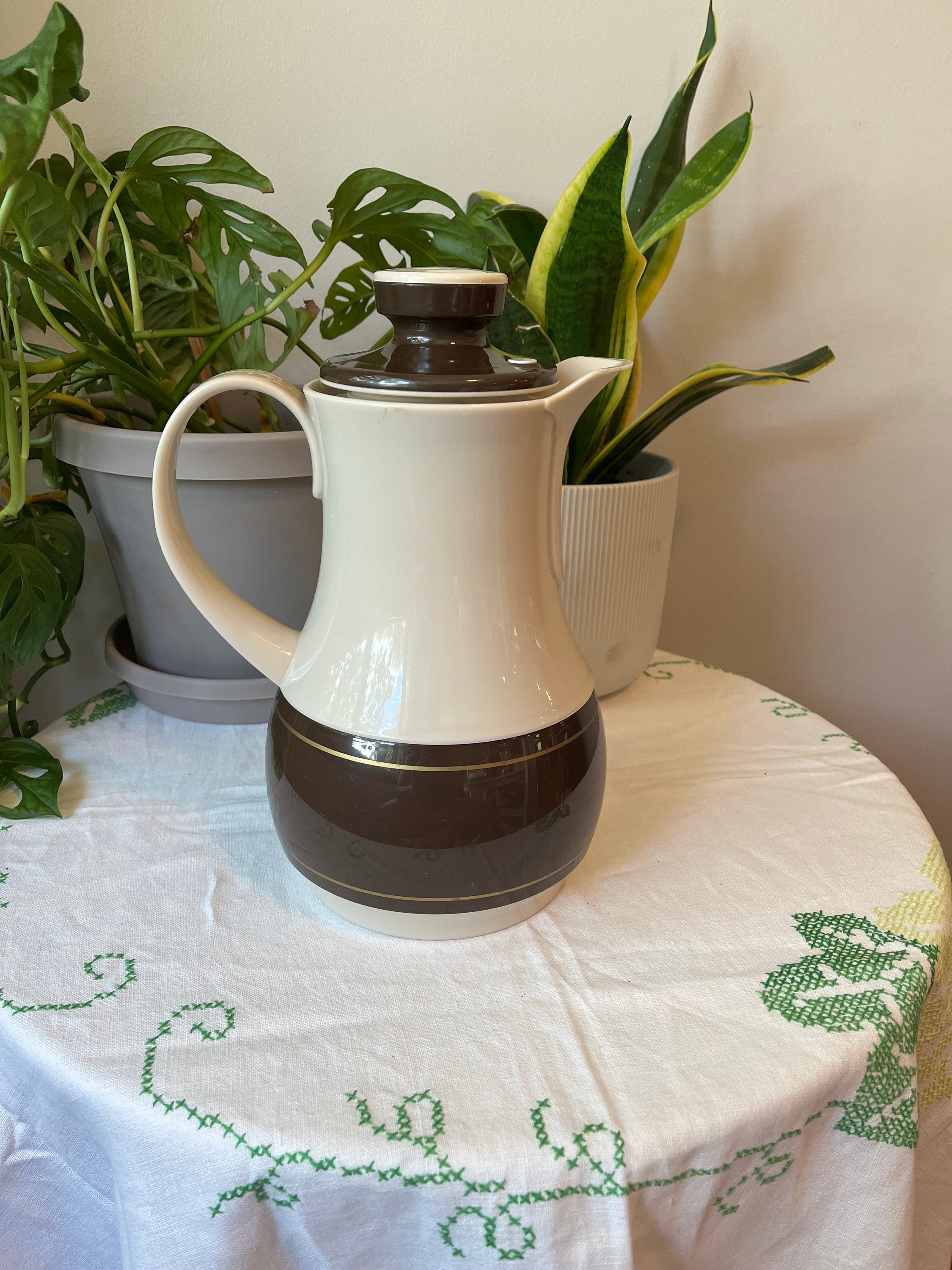 Vintage Ceramic Thermos Coffee Pot with Metal Cover, Germany