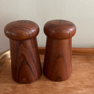 Vintage Mushroom Mid Modern Century Teakwood Salt and Pepper Shakers