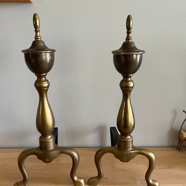 Brass Federal Style Andirons Fireplace Antique