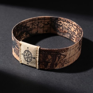 Compass Old Map Bracelet - Super Comfortable Stretch Bracelet - One Size Fits Most