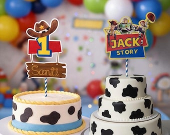 Personalisierte Toy Story Cowboy Kuchen Topper, Benutzerdefinierte Name Alter Geburtstag Dekoration