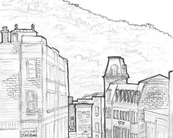 5x7 Mountain over Downtown Brattleboro, Vermont