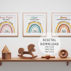 DIGITAL Personalized Rainbow Pastel Color Baby Announcement Sign, Customized Baby Name Print, Christening or Baptism Gift, Birth Details