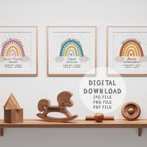 DIGITAL Personalized Rainbow Pastel Color Newborn Stats Printable Board Photo Prop, Customized Birth Information Sign Nursery Decor Wall Art