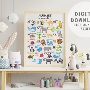 Inglés ABC Alfabeto Kids Room Preescolar Póster Educativo Decoración de pared Descarga digital