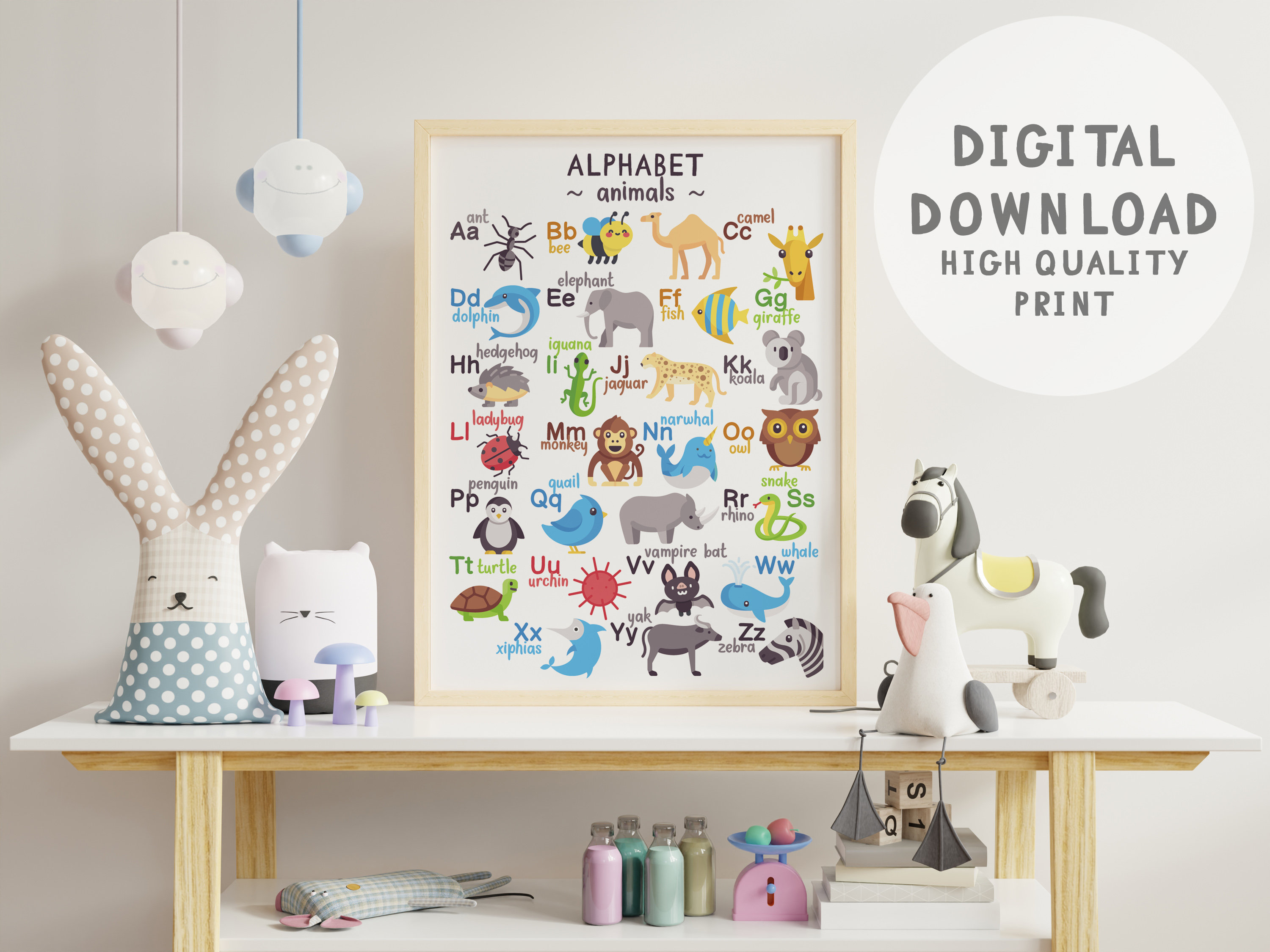 English ABC Alphabet Kids Room Preschool Educational Poster Wall Decor Digital Download