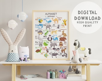 French ABC Alphabet Playroom Montessori Educational Poster Printable Wall Sticker Decal