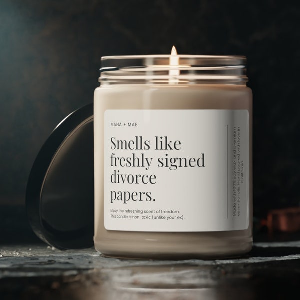 Smells like signed divorce papers scented soy candle, divorce candle, divorce party, divorce gift, funny candle, best friend gift, Break up