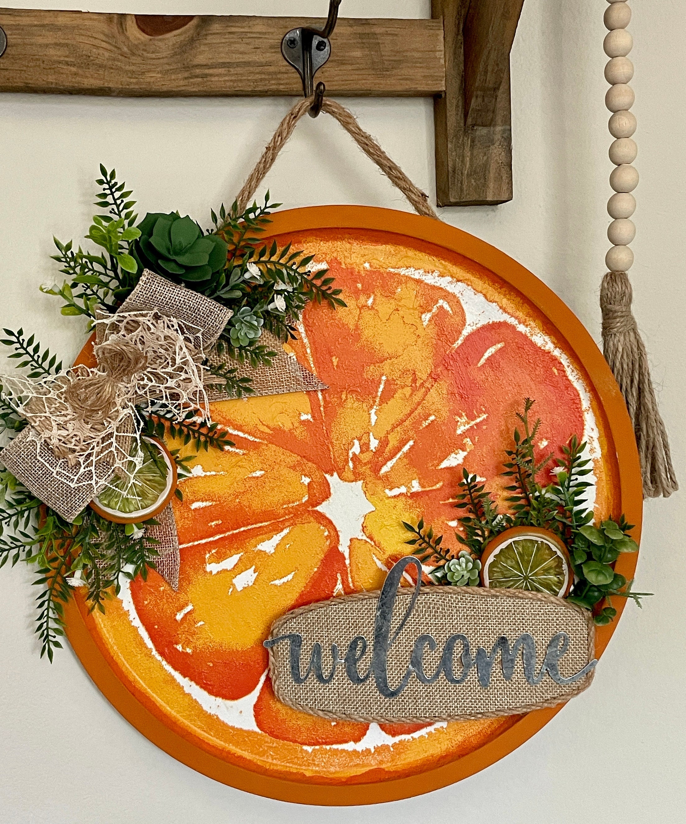 Orange Welcome Sign Hanging Summer Sign Round Welcome Sign Hanging Wall ...