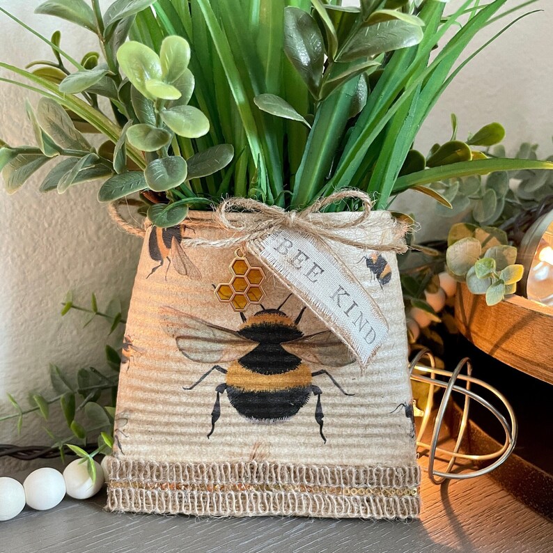 Smashed Can Decor Recycled Home Decor Decoupaged Tin Can Upcycled