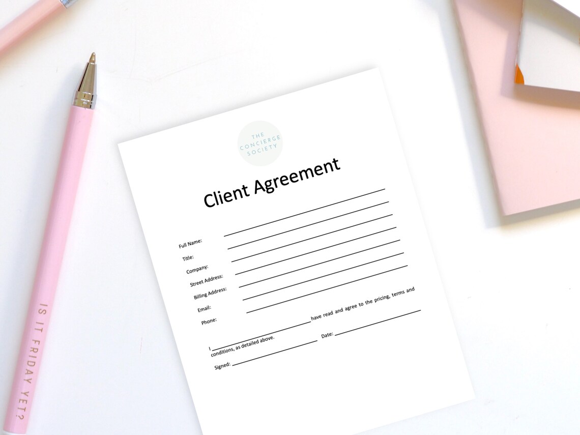 Client Contract Form Client Agreement Contract Template Form | for Personal Concierge ...